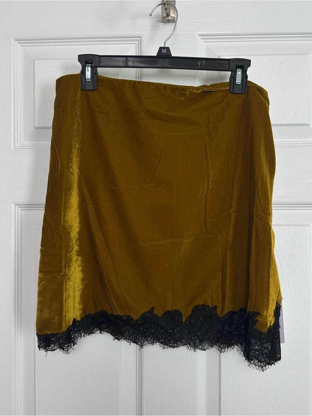 Topshop Olive Velvet Mini Skirt with Black Lace Hem